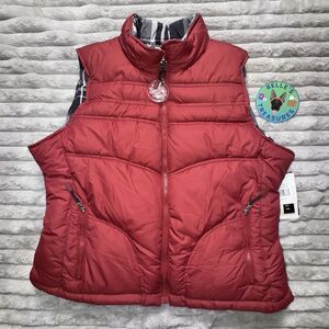 Big Chill Mens XL Full Zip Reversible Puffer Vest‎ Red B&W Plaid Thermal ball